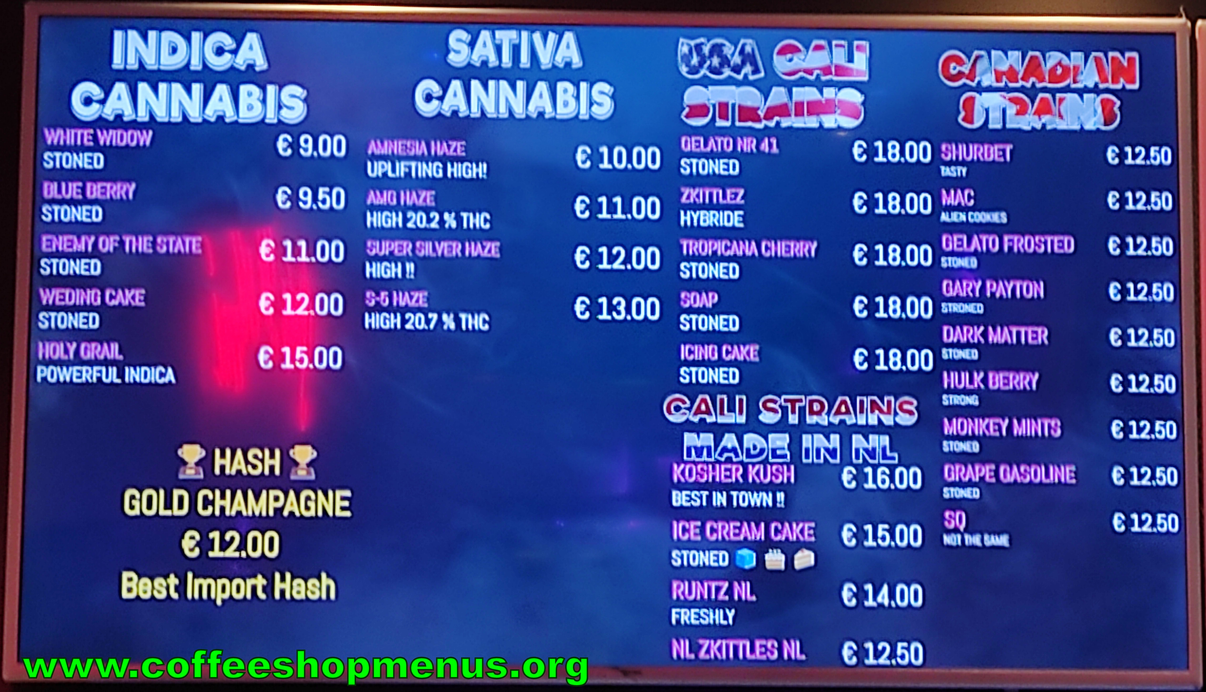 Prix D Ami menu Amsterdam Coffeeshop Directory